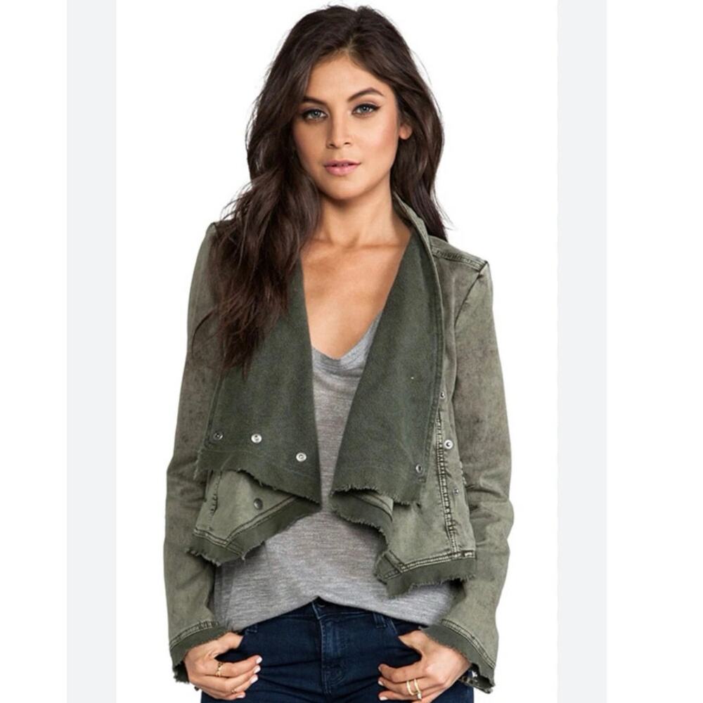 Free People Size Small Collapsing Twill Moto Jacket In Military Distressed Hem